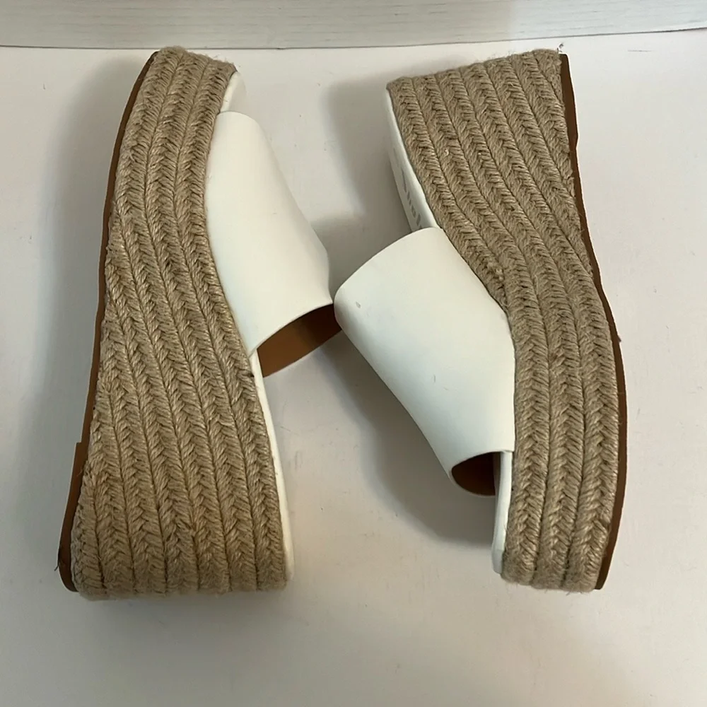 Sandal shoes woman’s 10 white jute espadrille slip on chunky platform wedge heel